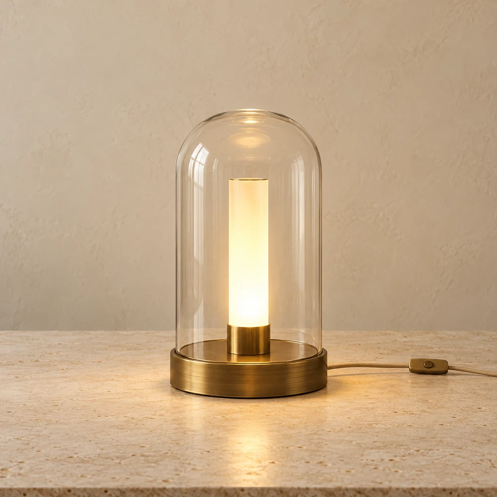 Cloche Glass Night Light — Clear / Antique Brass