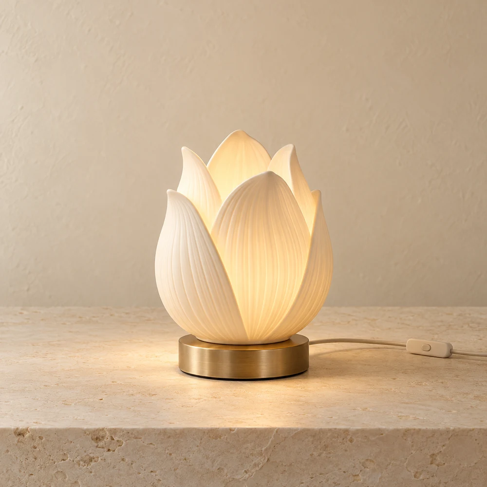 Fleur Ceramic Night Light — Cream