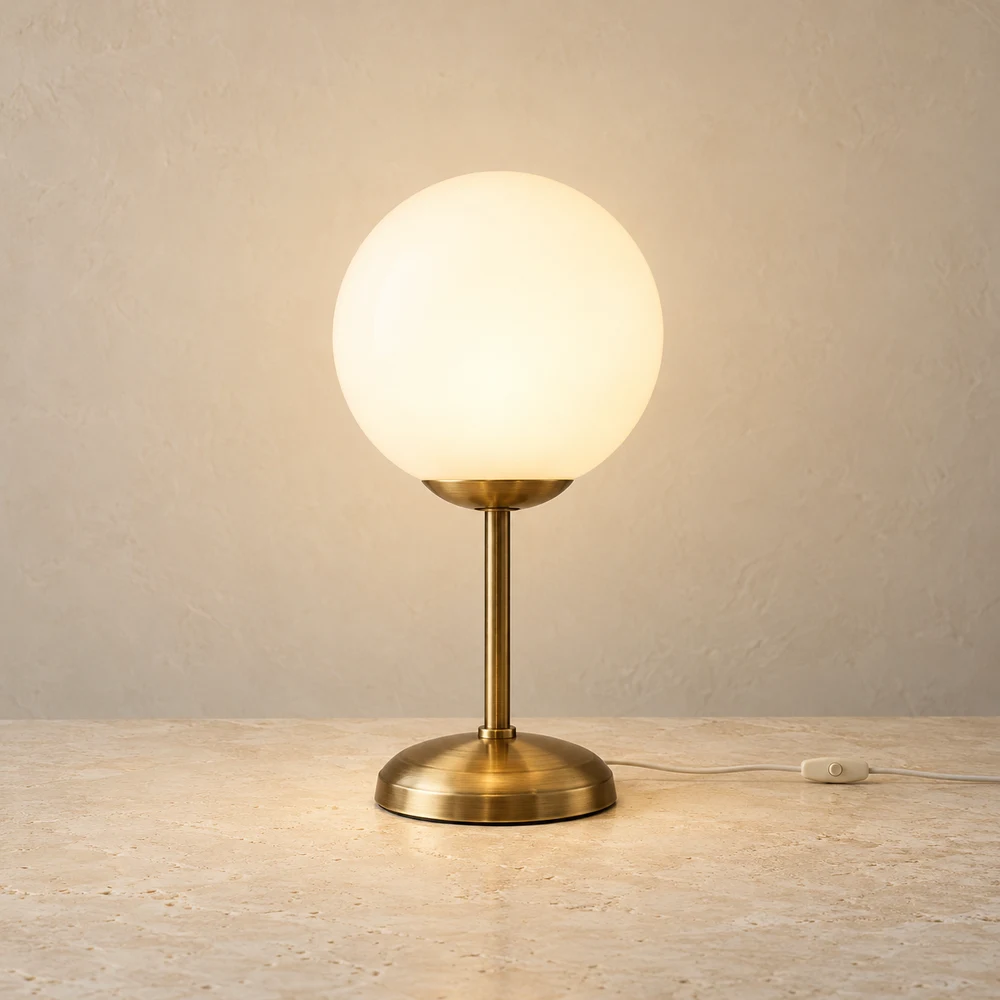 Celeste Globe Table Lamp — Opal / Antique Brass