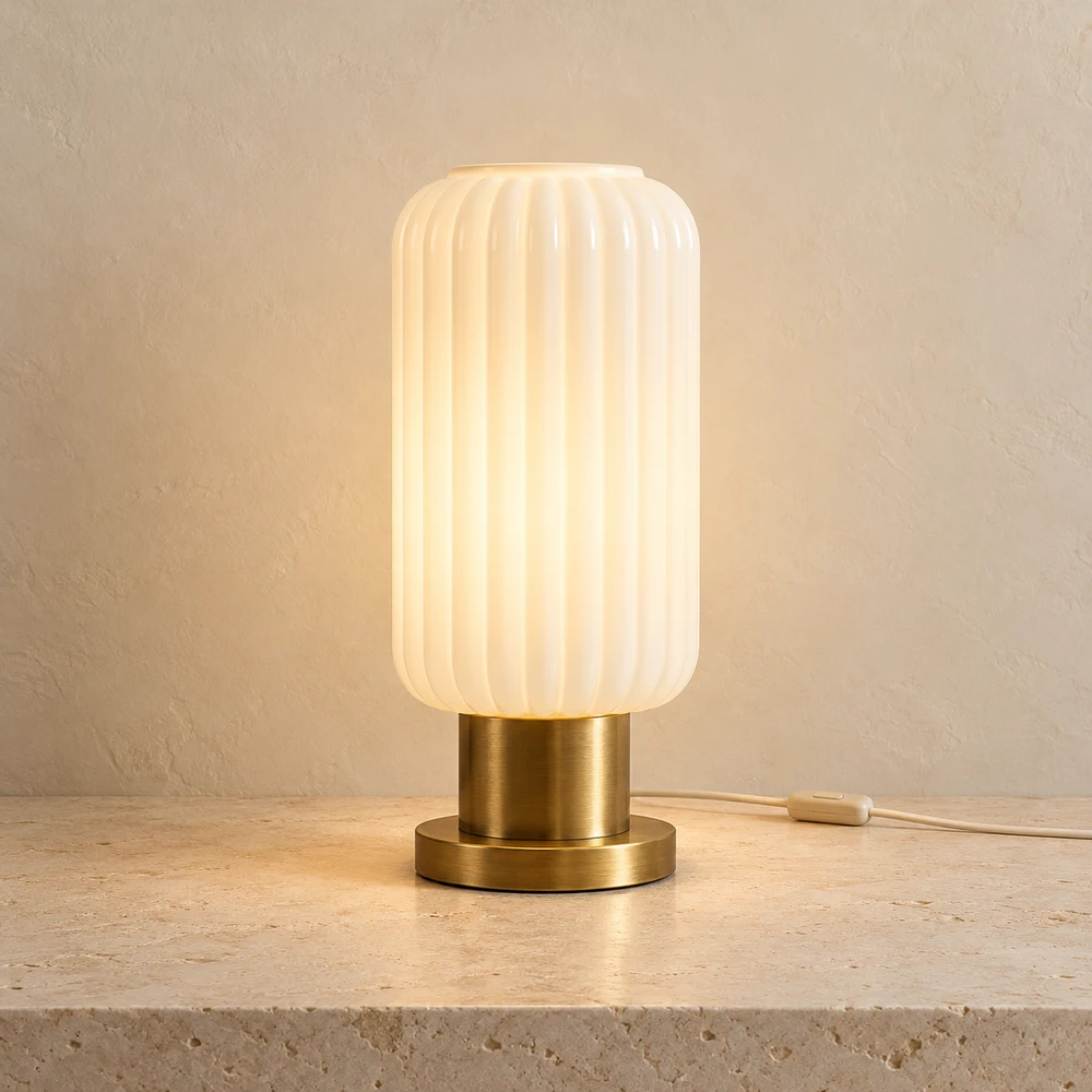 Opaline Fluted Table Lamp — Opal / Antique Brass