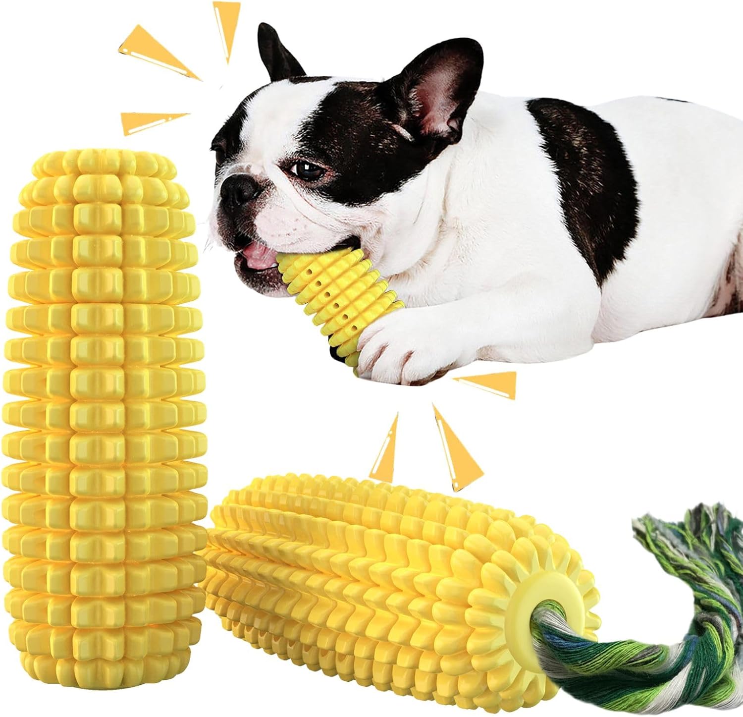 Dog Chew Toys for Aggressive Chewers,Corn Interactive Squeaky Dog Toys for Puppy Medium Breed,Tough Rubber Dental Chew Dog Toys