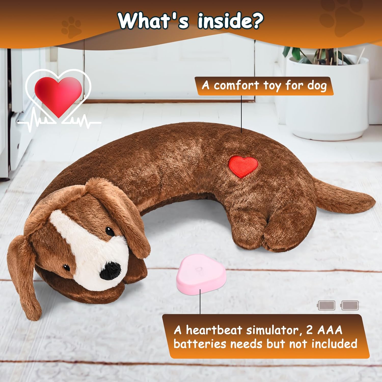 Heartbeat Toy Puppy Heartbeat Stuffed Animal Heartbeat Plush Toy for Puppy, Dog Heartbeat Toy for Pet Anxiety Relief Behavioral Sleep Aid Crate Kennel Training Puppy Cuddly Comfort Toy